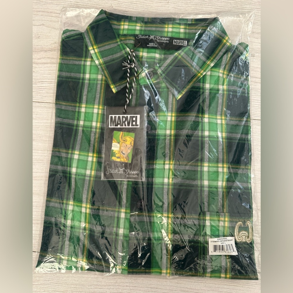 New Marvel stitch shoppe by Loungefly  Loki plaid shirt with Pin